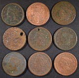 9-LARGE CENTS 2 ARE HOLED