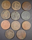 11-LOWER GRADE LARGE CENTS 2 ARE HOLED