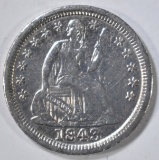 1843 SEATED LIBERTY DIME  AU