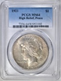 1921 PEACE DOLLAR  PCGS MS-64 HIGH RELIEF
