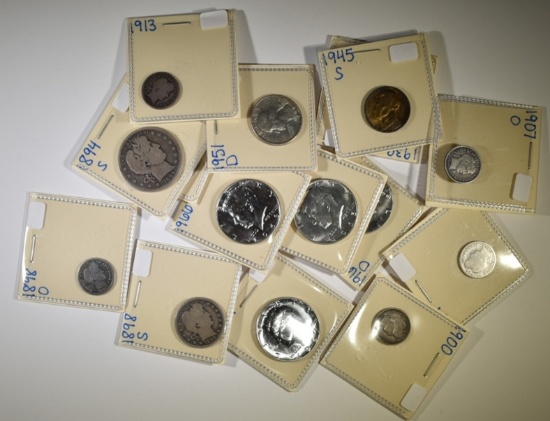 MIXED TYPE LOT NICKELS, DIMES QUARTERS & HALVES