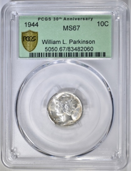 1944 MERCURY DIME, PCGS MS-67