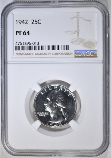 1942 WASHINGTON QUARTER, NGC PF-64