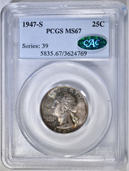 1947-S WASHINGTON QUARTER, PCGS MS-67 CAC