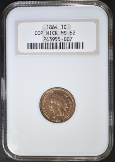 1864 COPPER NICKEL, INDIAN CENT, NGC MS-62