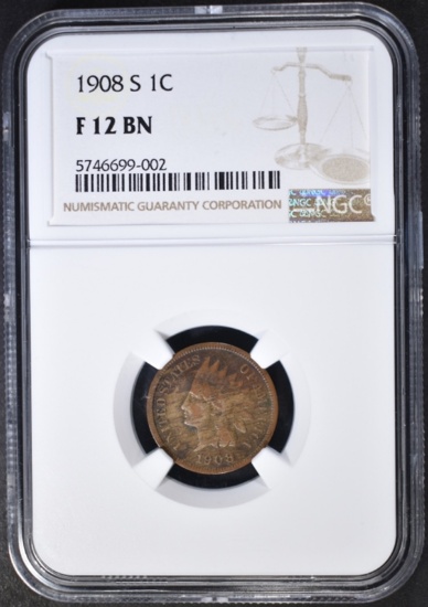 1908-S INDIAN CENT, NGC F-12 BN