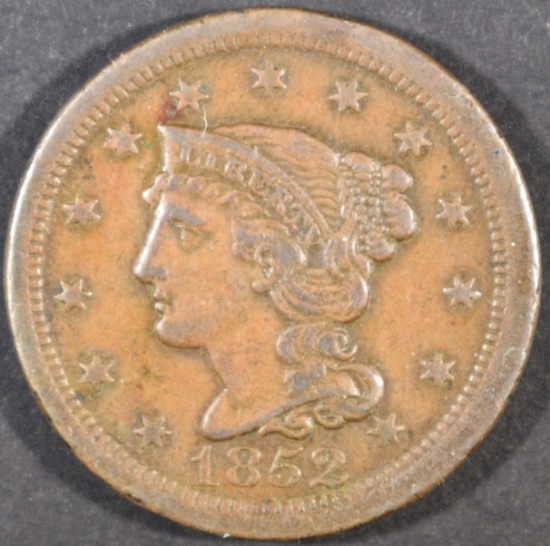 1852 LARGE CENT, XF NICE