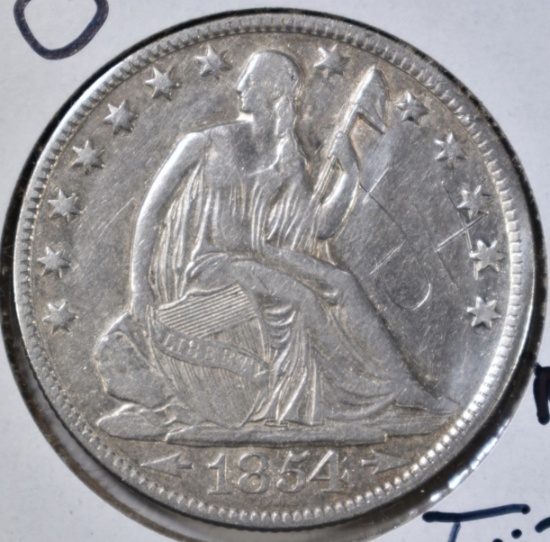 1854-O WITH ARROWS SEATED HALF CARVED INITIALS