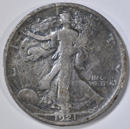 1921-D WALKING LIBERTY HALF DOLLAR, FINE scatches
