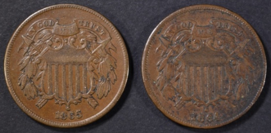 1864 & 65 2 CENT PIECES XF