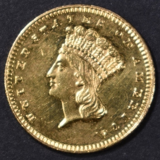 1867 $1 GOLD INDIAN PRINCESS  CH/GEM BU  PL