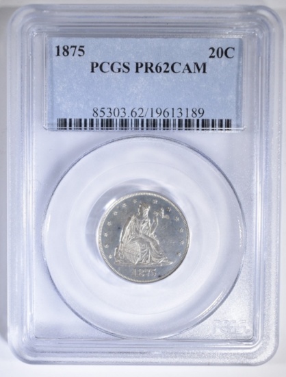 1875 TWENTY CENT PIECE, PCGS PR62 DCAM