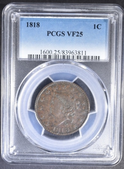 1818 LARGE CENT, PCGS VF-25