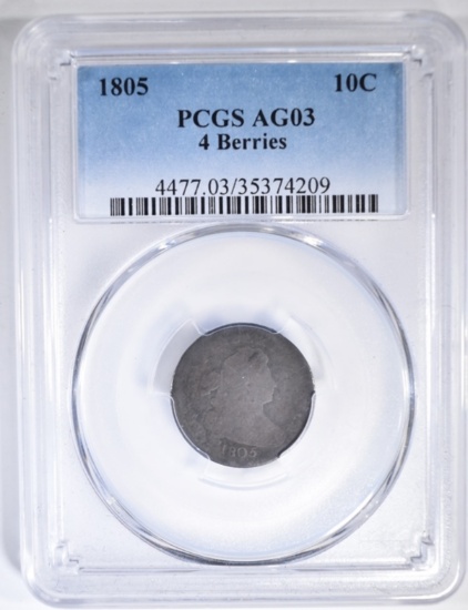 1805 4 BERRIES BUST DIME, PCGS AG-3