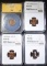 4 GRADED LINCOLN CENTS; 1914 ANACS G-4, 1959 NGC