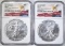 2 2016 AMERICAN SILVER EAGLES  NGC MS-69