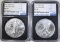 2 2017 AMERICAN SILVER EAGLES  NGC MS-69