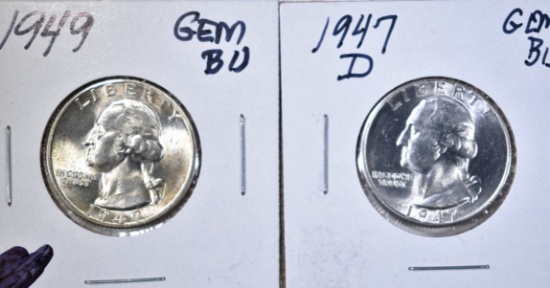 1947-D & 49 GEM BU WASHINGTON QUARTERS