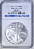 2010 AMERICAN SILVER EAGLE, NGC MS-69