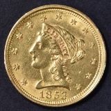 1853 $2.5 GOLD LIBERTY  CH BU