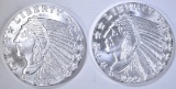 2-INCUSE INDIAN ONE OUNCE SILVER ROUNDS