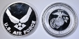 AIR FORCE & MARINES ONE OUNCE .999 SILVER ROUNDS