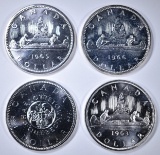 1963, 64, 65 & 66 CH BU CANADIAN SILVER DOLLARS