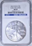 2010 AMERICAN SILVER EAGLE, NGC MS-69