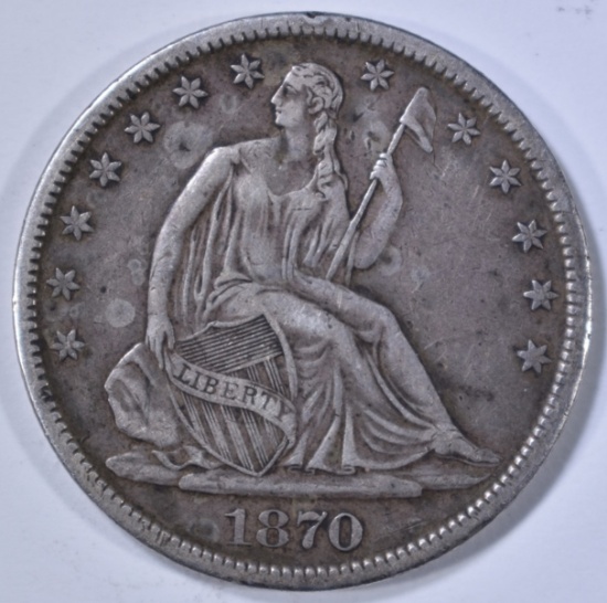 1870-S SEATED LIBERTY HALF DOLLAR XF