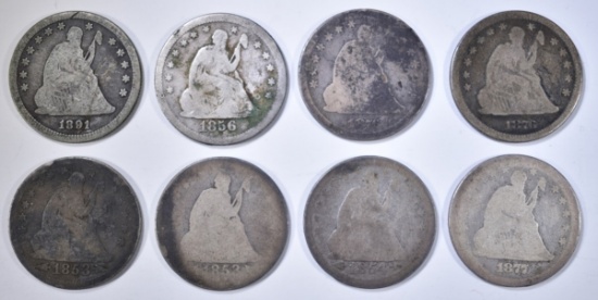 8 SEATED LIBERTY QUARTERS MOSTLY GOOD