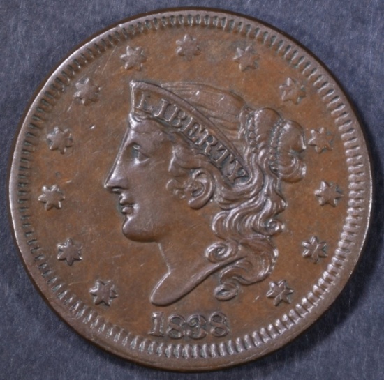 1838 LARGE CENT AU/BU