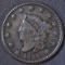 1828 LARGE CENT, SMALL WIDE DATE, XF BEAUTIFUL