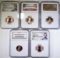 5 NGC GRADED LINCOLN CENTS, 2004-S PF 69 RD UC,