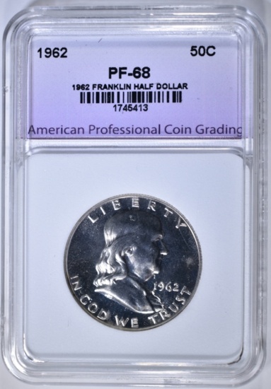 1962 FRANKLIN HALF DOLLAR, APCG SUPERB GEM+ PROOF