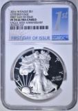 2016-W LETTERED EDGE SILVER EAGLE, NGC PF-70