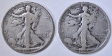 2- 1938-D WALKING LIBERTY HALF DOLLARS, VG/F