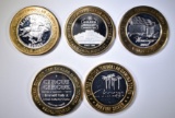 LOT OF 5 $10 .999 SILVER GAMING TOKENS