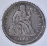 1864-S SEATED DIME, F/ VF