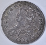 1824 BUST HALF DOLLAR, XF/ AU OVERDATE