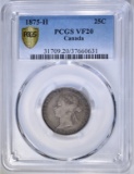 1875-H CANADA QUARTER, PCGS VF-20