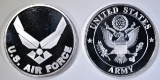 ARMY & AIR FORCE ONE OUNCE .999 SILVER ROUNDS