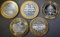 SET OF 5 $10 .999 SILVER GAMING TOKENS