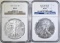 2- 2012 SILVER EAGLES, NGC 1-MS-69 & 1- MS-70