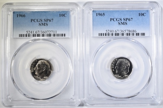 1965 & 1966 SMS ROOSEVELT DIMES, PCGS SP-67