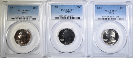 1965, 1966, & 1967 SMS QUARTERS, PCGS SP67