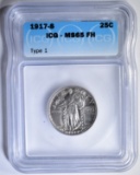 1917-S  T-1 STANDING LIBERTY QUARTER  ICG MS-65 FH