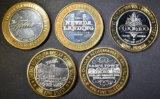 SET OF 5 $10 .999 SILVER GAMING TOKENS