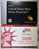 2008 & 2011 U.S. MINT SILVER PROOF SETS