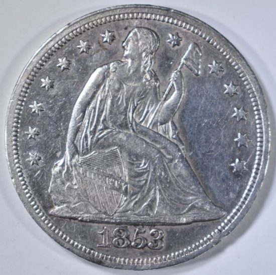 1853 SEATED LIBERTY DOLLAR AU