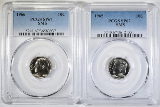 1965 & 1966 SMS ROOSEVELT DIMES, PCGS SP-67